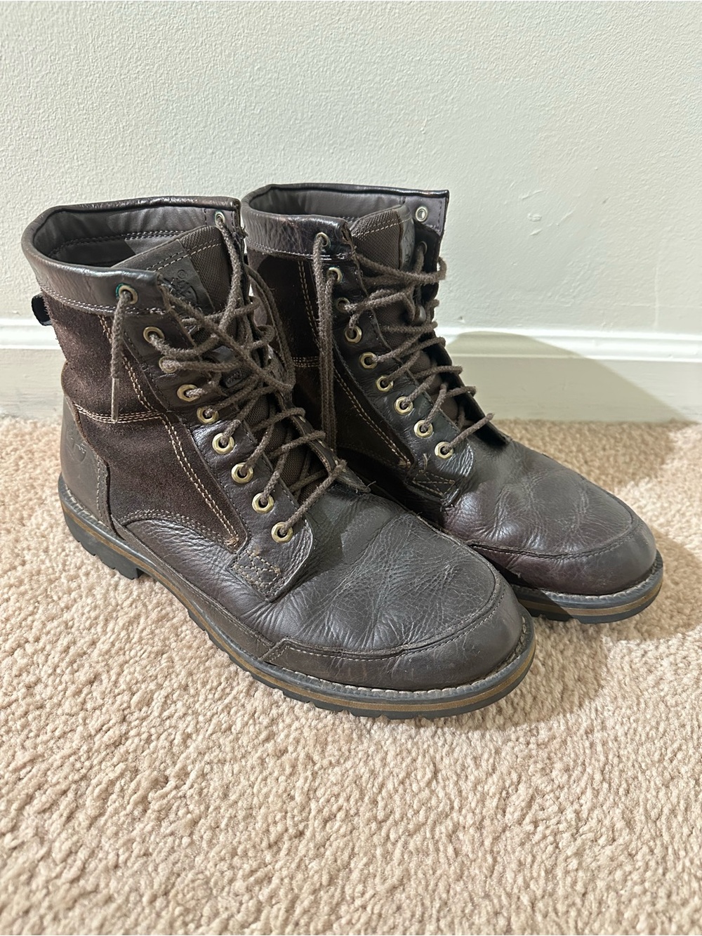 Timberland Dark Brown Leather and Suede Lace-Up Work Boots